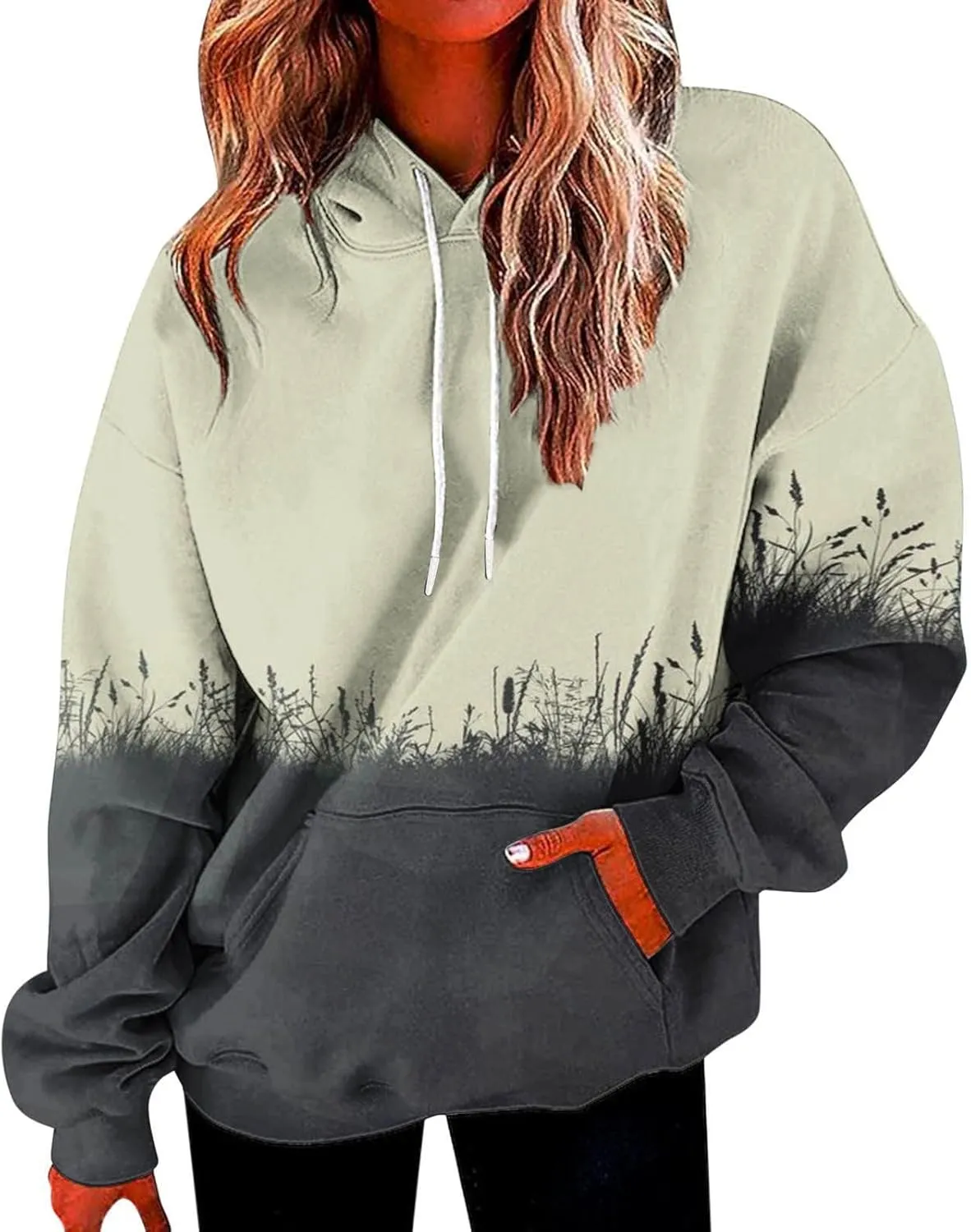 GOFULY Womens Long Sleeve Tops Drawstring Pullover Tops Fall Tie Dye Light Weight Hoodies Loose Fit Business Casual Clothes