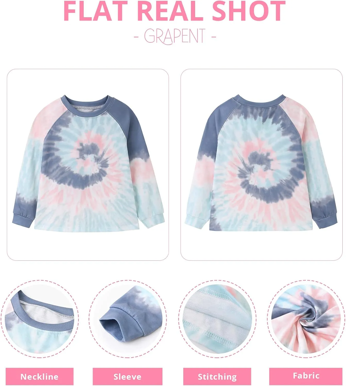 GRAPENT Tie Dye Print Active Hoodie Long Sleeve Sweatshirts Pullover Tops 4-13