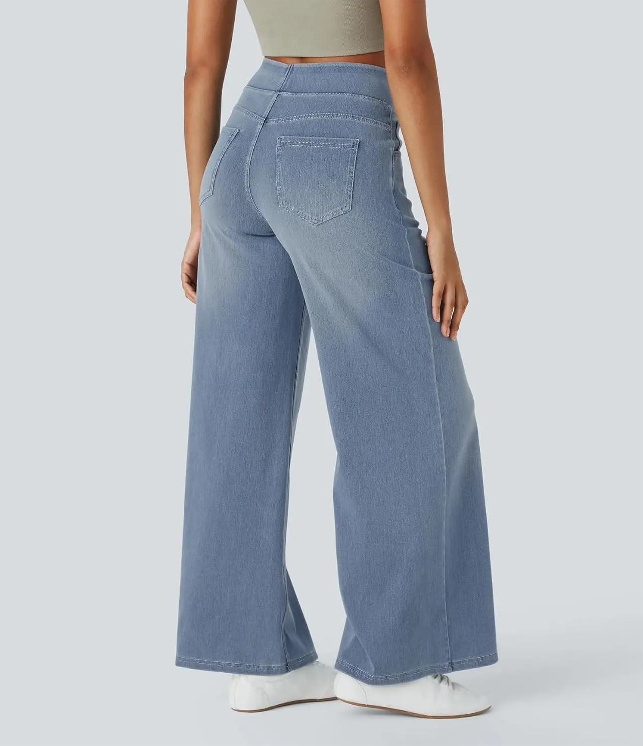 Grevela Pull Up Jeans, Grevela Stretch Jeans, Women's Wide Leg Pants, High Waisted Stretch Pull-on Baggy Denim Pants