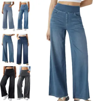 Grevela Pull Up Jeans, Grevela Stretch Jeans, Women's Wide Leg Pants, High Waisted Stretch Pull-on Baggy Denim Pants