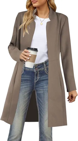 Grlasen Womens Wool Blend Long Pea Coats Jackets Slim Fit Open Front Outerwear Casual Winter Overcoats