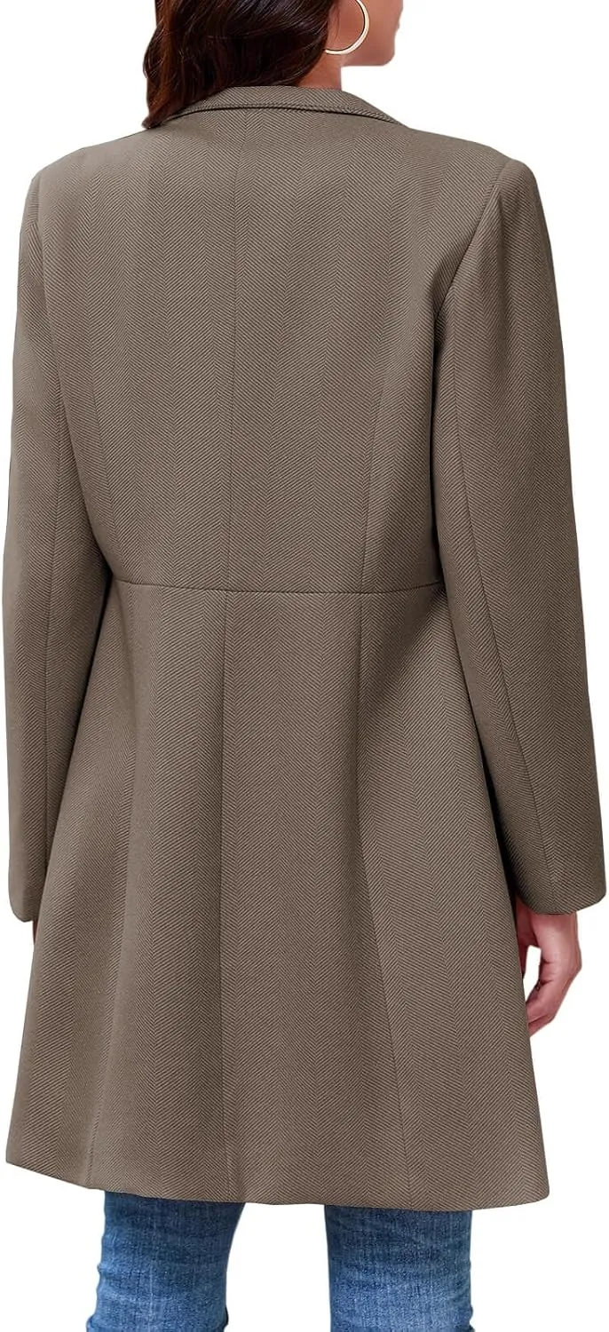 Grlasen Womens Wool Blend Long Pea Coats Jackets Slim Fit Open Front Outerwear Casual Winter Overcoats