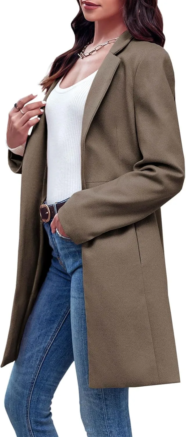 Grlasen Womens Wool Blend Long Pea Coats Jackets Slim Fit Open Front Outerwear Casual Winter Overcoats