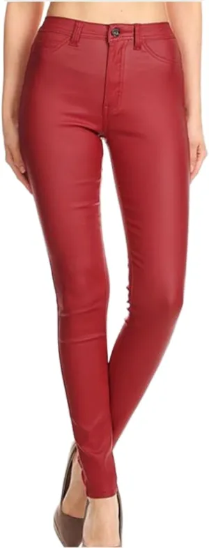 High Waisted Faux Leather Stretch Jeans