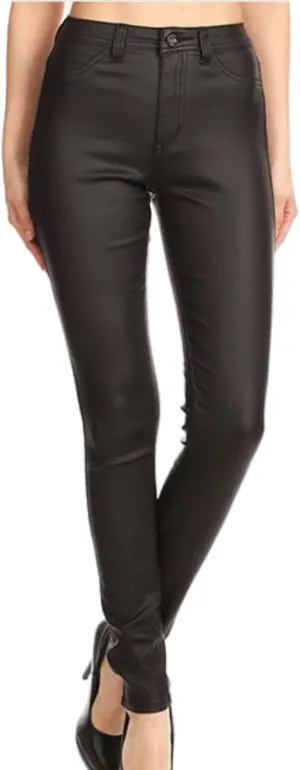 High Waisted Faux Leather Stretch Jeans