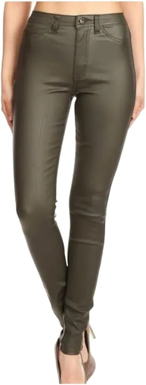 High Waisted Faux Leather Stretch Jeans