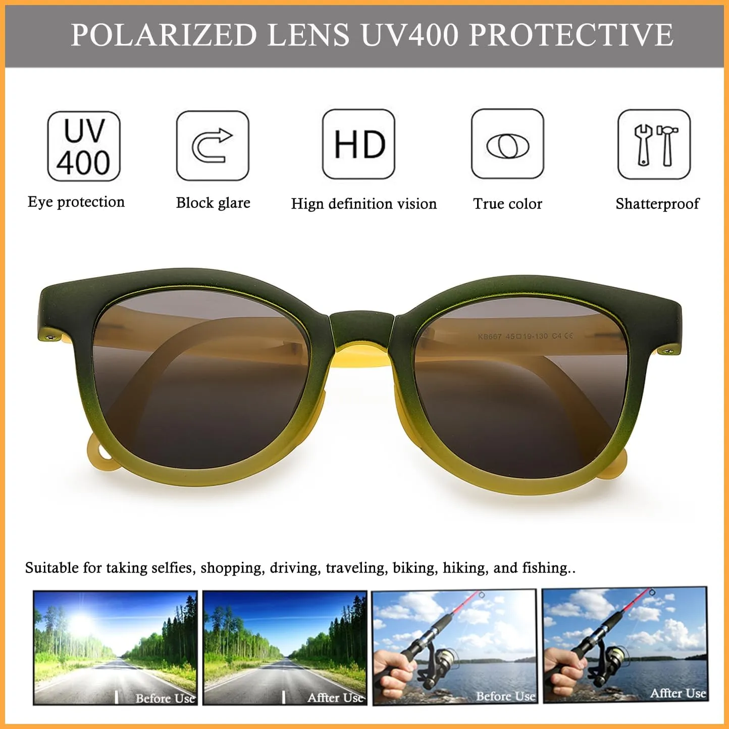 HJSTES Kids Polarized Sunglasses for Girls Boys Folding Sunglasses Square Foldable Frame UV400