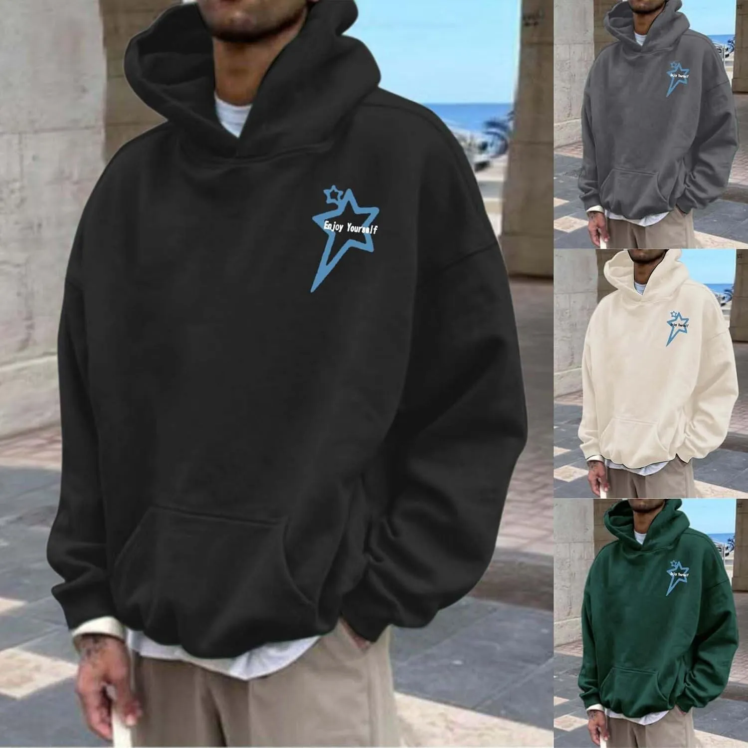 Hoodies for Men Pullover Mens Hooded Sweatshirt Full Zip Sweatshirts Men's Hooded Sweatshirt Color Block Long Sleeve