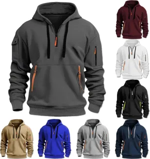 Hoodies for Men Quarter Zip Up Pullover Vintage Work Hoodie with Pockets Military Tactical Construction Sweatshirt
