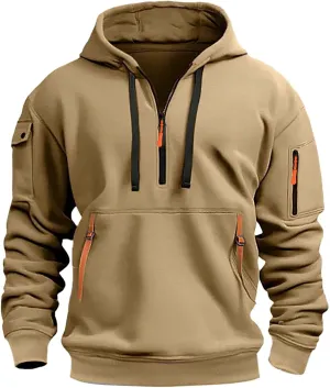 Hoodies for Men Quarter Zip Up Pullover Vintage Work Hoodie with Pockets Military Tactical Construction Sweatshirt