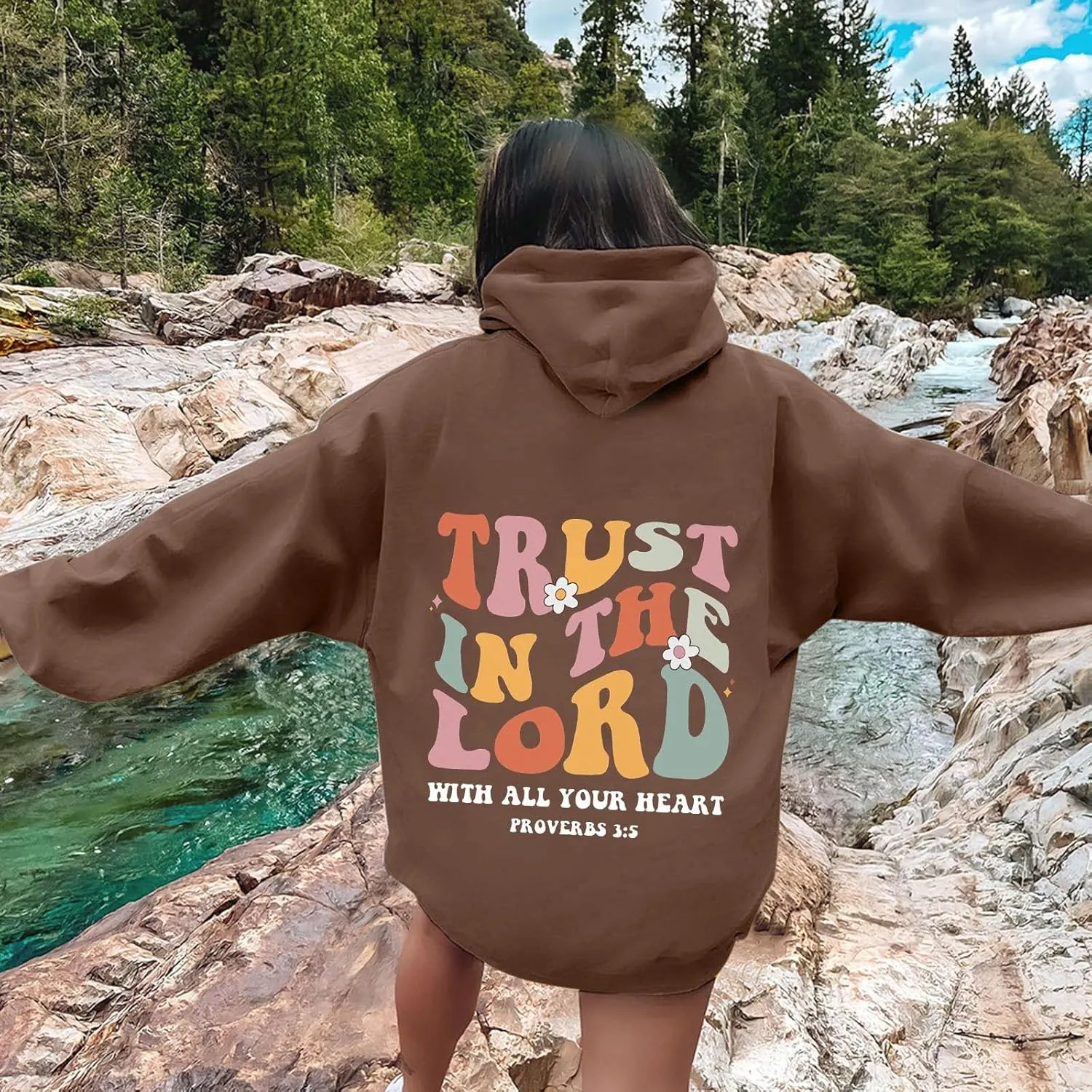 Hoodies For Women Graphic Trust In The Lord Christian Shape Print Winter Outfit With Pocket Drawstring Soft Casual Pullover