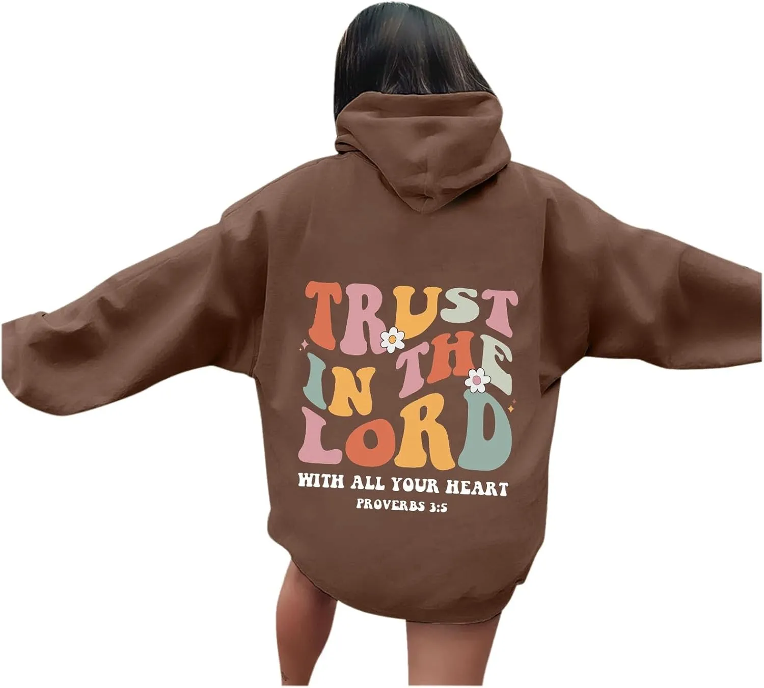 Hoodies For Women Graphic Trust In The Lord Christian Shape Print Winter Outfit With Pocket Drawstring Soft Casual Pullover