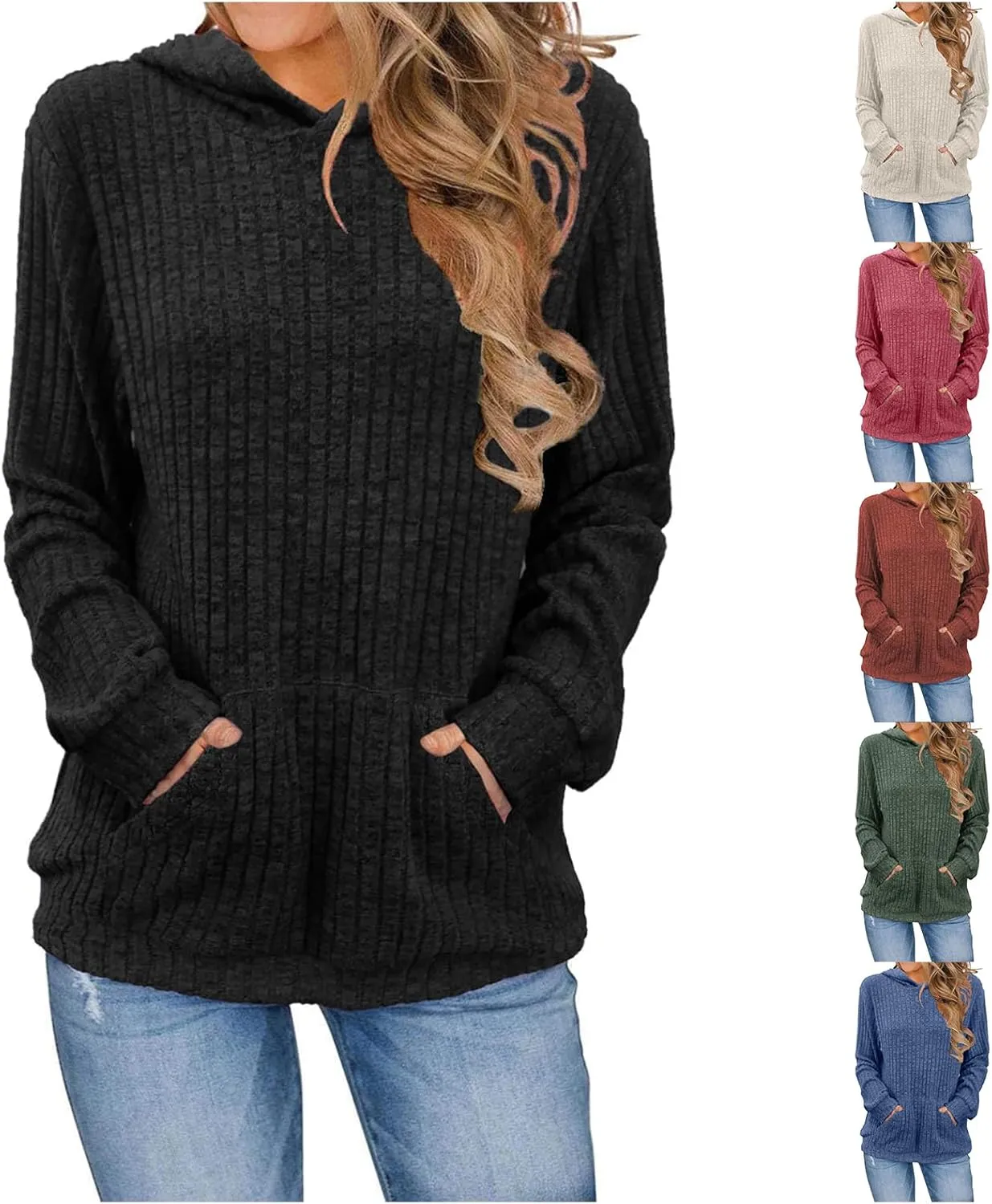Hoodies for Women Long Sleeve Shirts Kangaroo Pocket Fashion Hoodie Fall Pullover Sweatshirts Casual Loose Hooded Tops