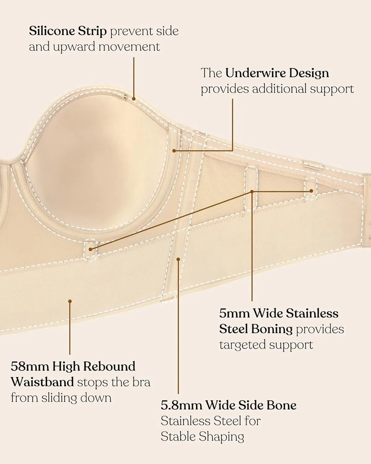 HSIA Longline Strapless Bra for Women, Anti-Slip Support Corset for Large Bust Convertible Bustier Bandeau for Big Breasts