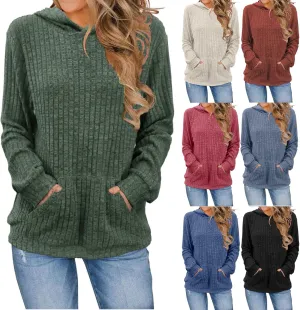 HXHYQKP Hooded Sweater Women Long Sleeve Shirts Casual Pullover Sweatshirts Knitted Sweaters Loose Tunic Tops with Pockets