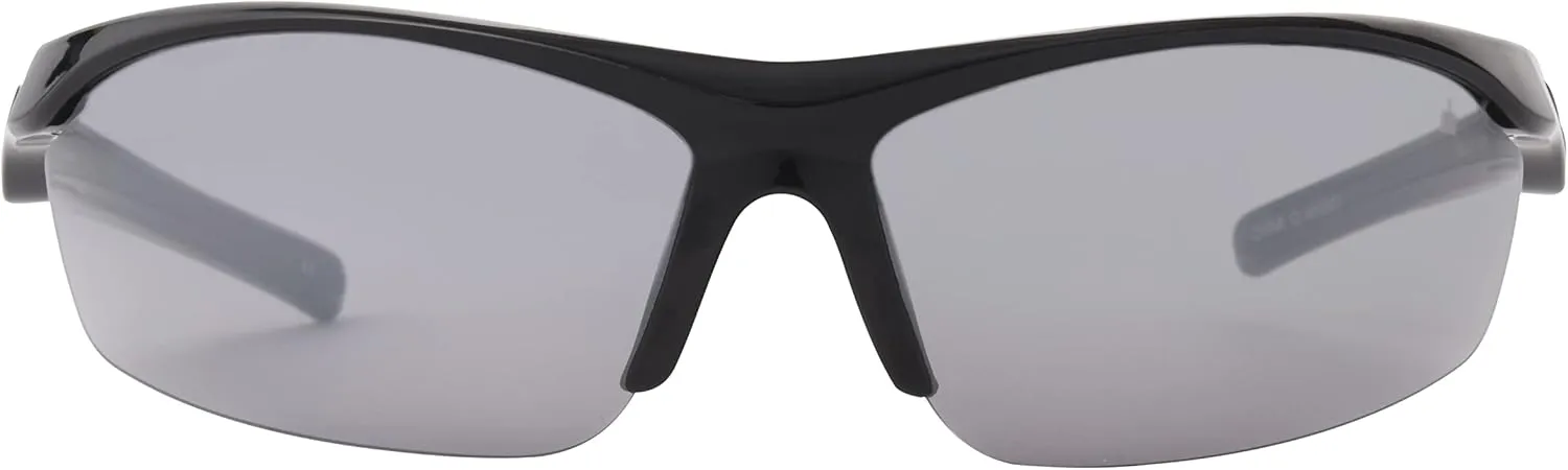 IRONMAN Ready Wrap-Around Sport Sunglasses for Men, Shiny Black, 71mm