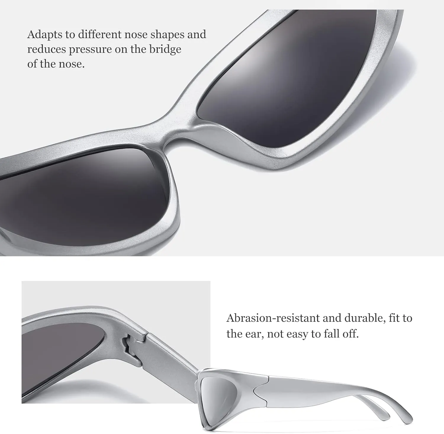 JASPIN Y2K Wrap Around Sunglasses for Women Men Sliver Oval Fashion Trendy Sport Shades UV400 Eyeglasses
