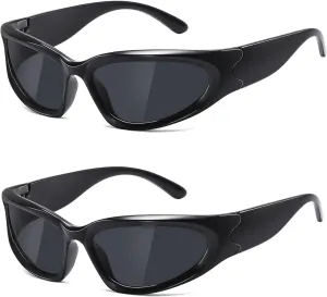 JASPIN Y2K Wrap Around Sunglasses for Women Men Sliver Oval Fashion Trendy Sport Shades UV400 Eyeglasses