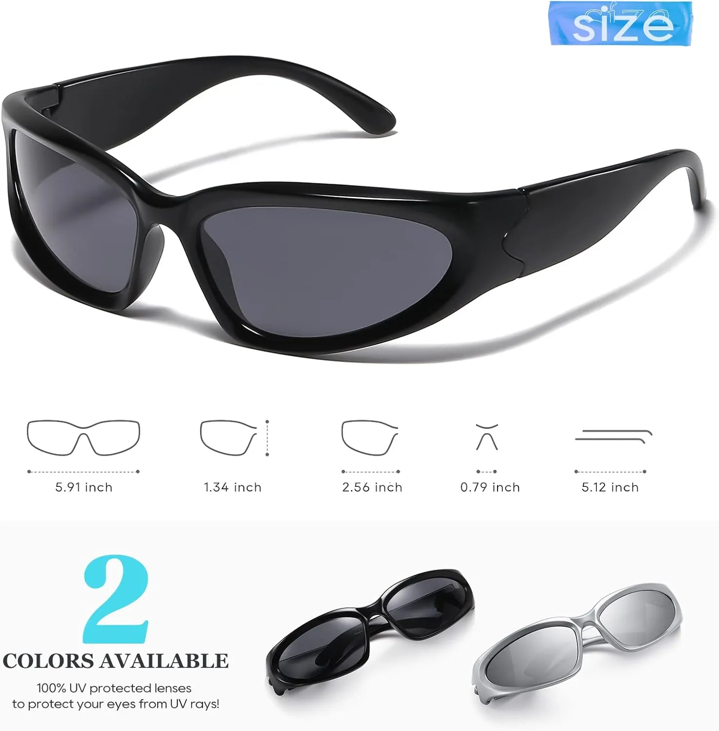 JASPIN Y2K Wrap Around Sunglasses for Women Men Sliver Oval Fashion Trendy Sport Shades UV400 Eyeglasses