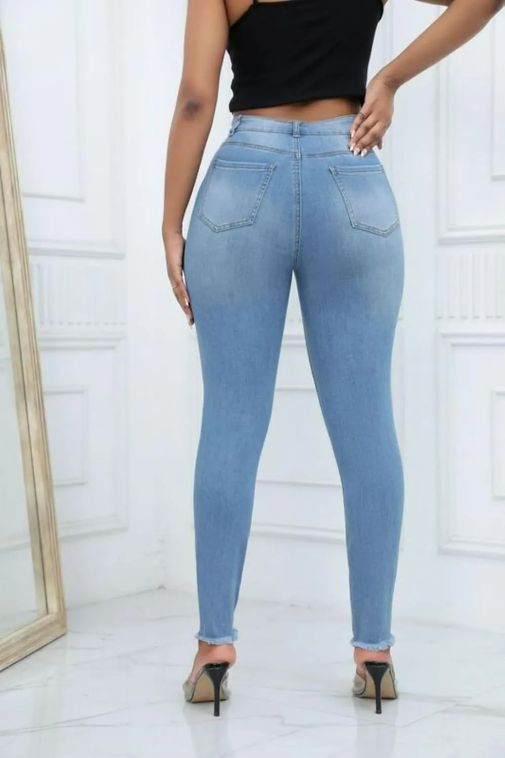 Jeans Pants Trousers Denim Slim Fit Jeans Women's Trendy Distressed High Waisted Leggings Washed Stretch Jeans