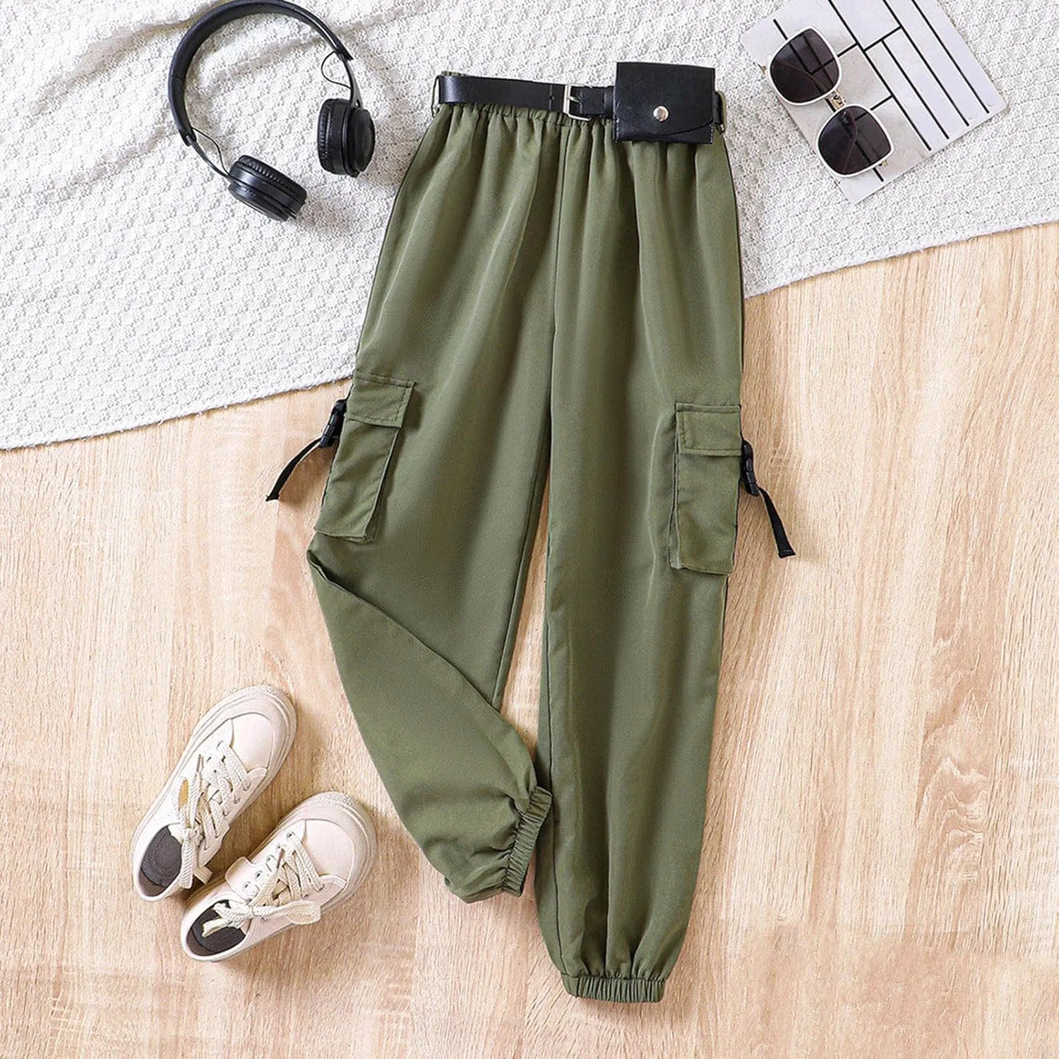 Jogger Pants for Girls Kids & Toddler Cargo Pants Elastic Waist Straight Leg Cargo Pants with Pocket