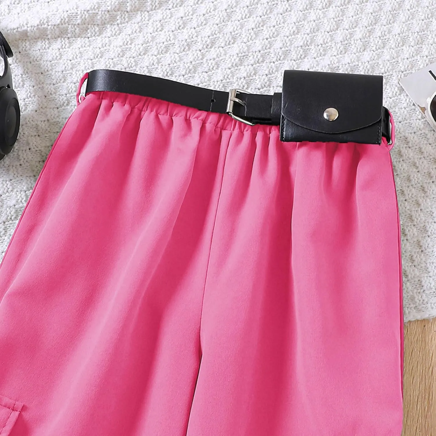 Jogger Pants for Girls Kids & Toddler Cargo Pants Elastic Waist Straight Leg Cargo Pants with Pocket