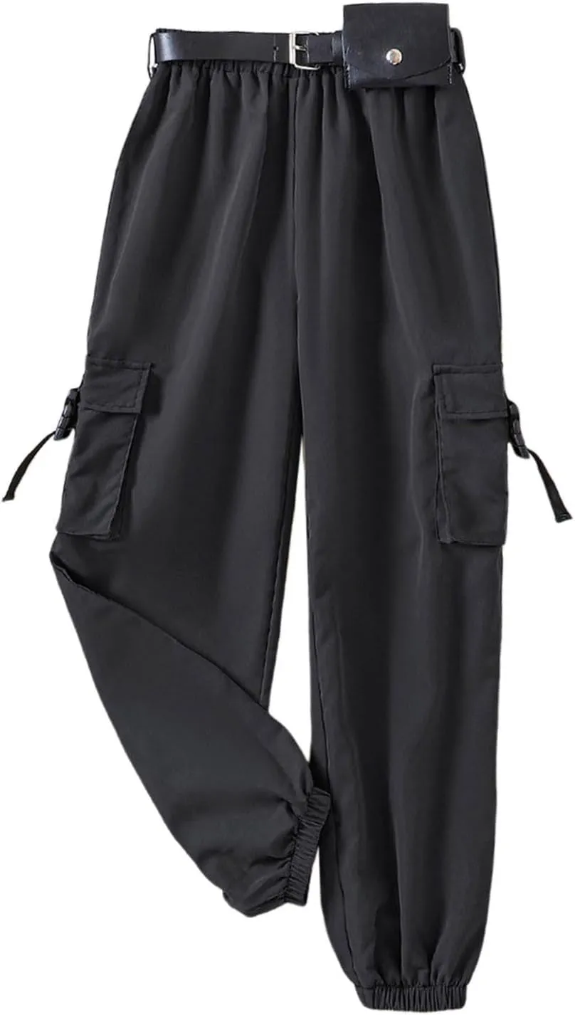 Jogger Pants for Girls Kids & Toddler Cargo Pants Elastic Waist Straight Leg Cargo Pants with Pocket
