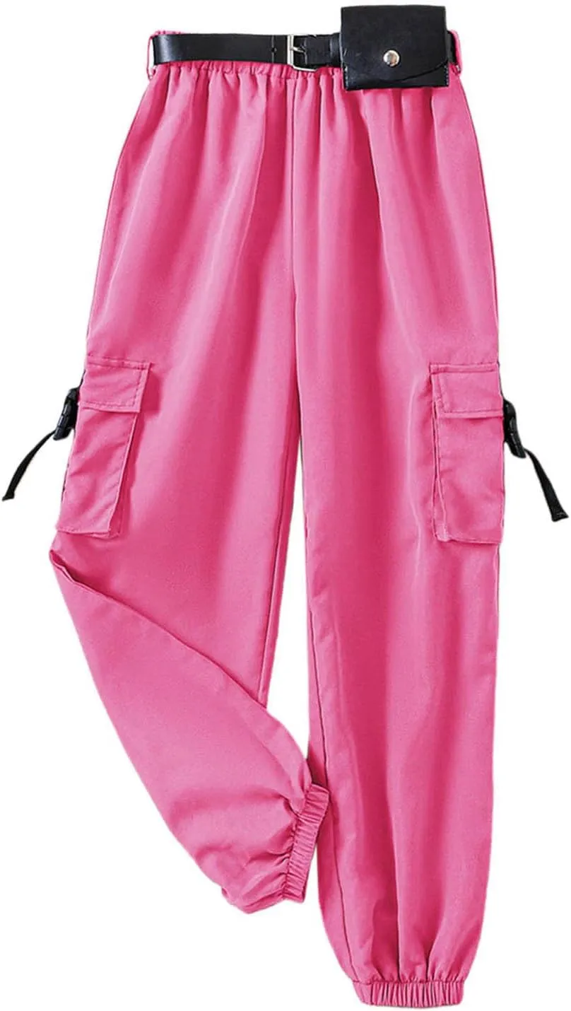Jogger Pants for Girls Kids & Toddler Cargo Pants Elastic Waist Straight Leg Cargo Pants with Pocket