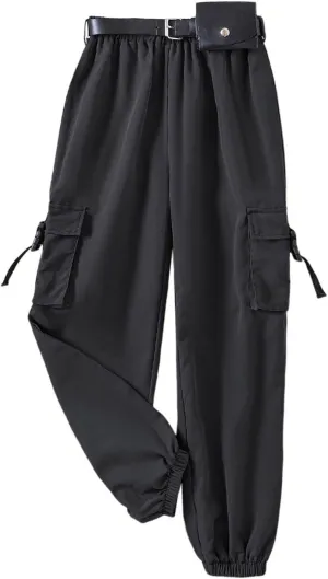Jogger Pants for Girls Kids & Toddler Cargo Pants Elastic Waist Straight Leg Cargo Pants with Pocket