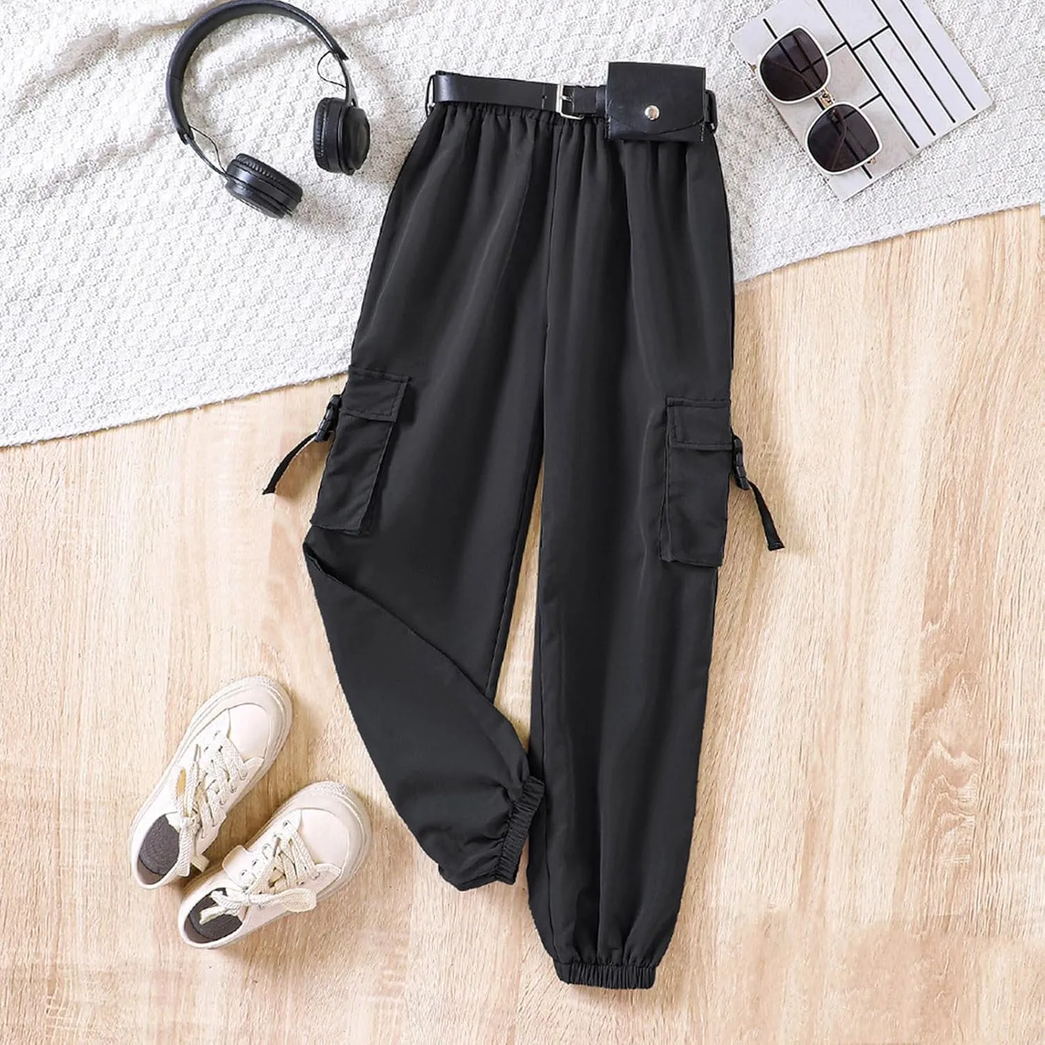 Jogger Pants for Girls Kids & Toddler Cargo Pants Elastic Waist Straight Leg Cargo Pants with Pocket