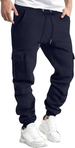 Joggers for Men Fleece Casual Drawstring Baggy Sport Athletic Gym Workout Sweatpants Cargo Sweatpants with Pockets