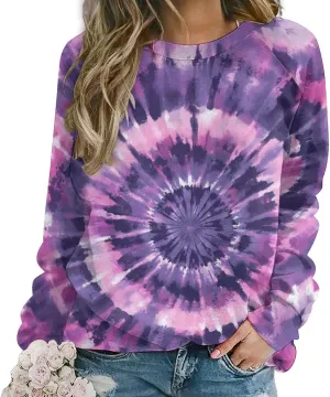 JooMeryer Tie Dye Sweatshirt for Women Long Sleeve Lightweight Oversize Pullover Sweatshirts