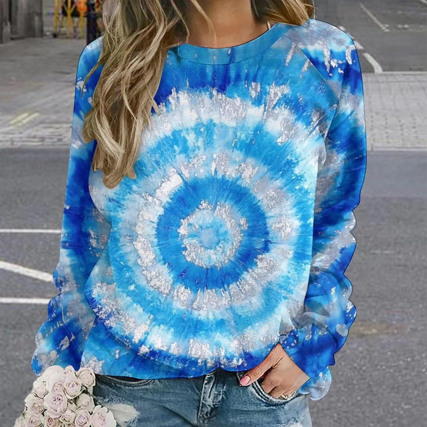 JooMeryer Tie Dye Sweatshirt for Women Long Sleeve Lightweight Oversize Pullover Sweatshirts