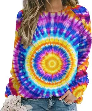 JooMeryer Tie Dye Sweatshirt for Women Long Sleeve Lightweight Oversize Pullover Sweatshirts