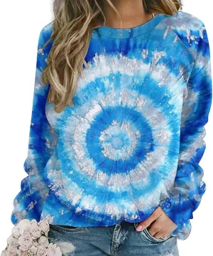 JooMeryer Tie Dye Sweatshirt for Women Long Sleeve Lightweight Oversize Pullover Sweatshirts