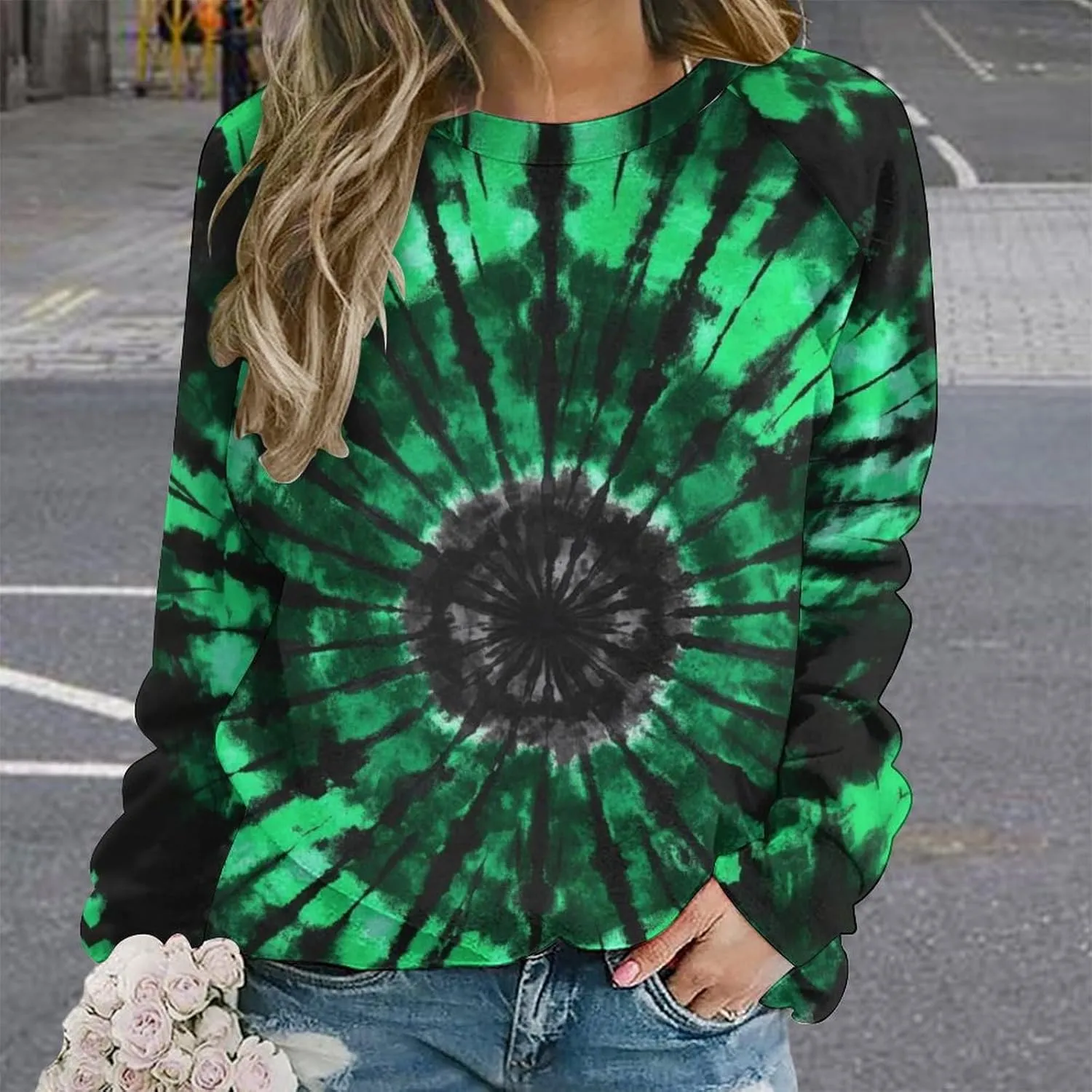 JooMeryer Tie Dye Sweatshirt for Women Long Sleeve Lightweight Oversize Pullover Sweatshirts