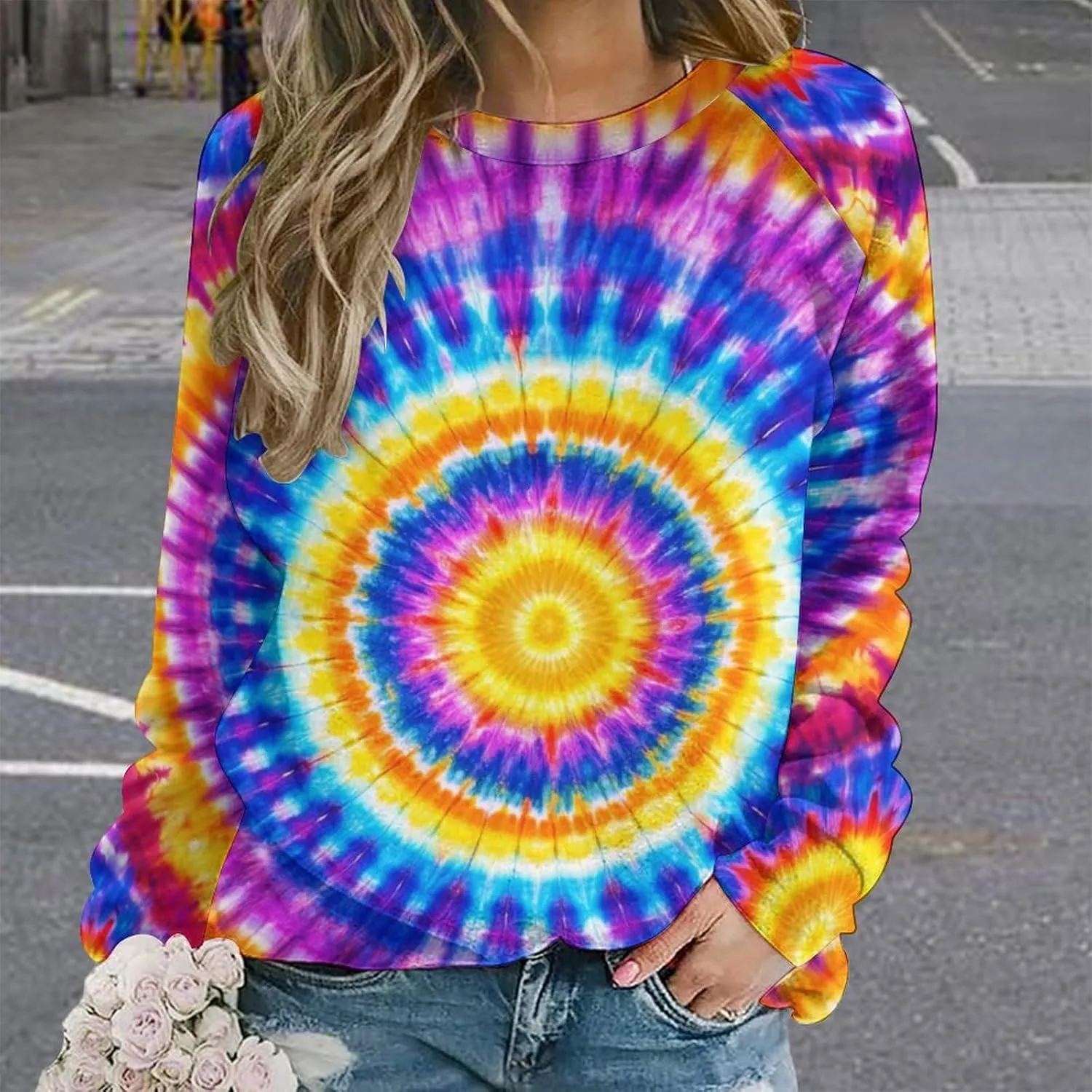 JooMeryer Tie Dye Sweatshirt for Women Long Sleeve Lightweight Oversize Pullover Sweatshirts