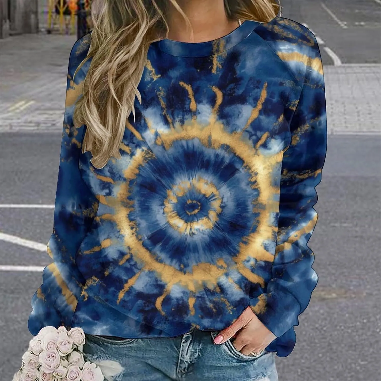 JooMeryer Tie Dye Sweatshirt for Women Long Sleeve Lightweight Oversize Pullover Sweatshirts