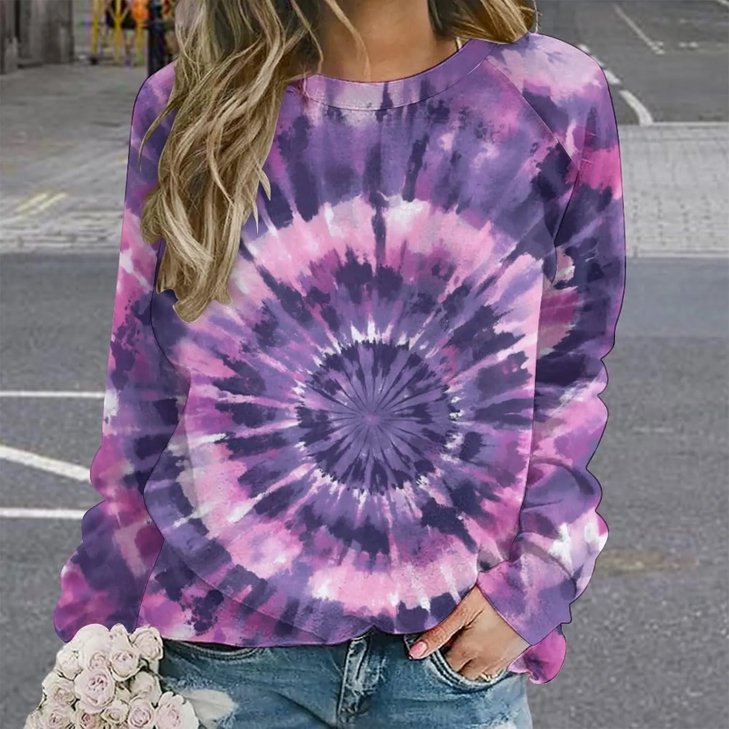 JooMeryer Tie Dye Sweatshirt for Women Long Sleeve Lightweight Oversize Pullover Sweatshirts