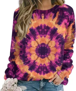 JooMeryer Tie Dye Sweatshirt for Women Long Sleeve Lightweight Oversize Pullover Sweatshirts