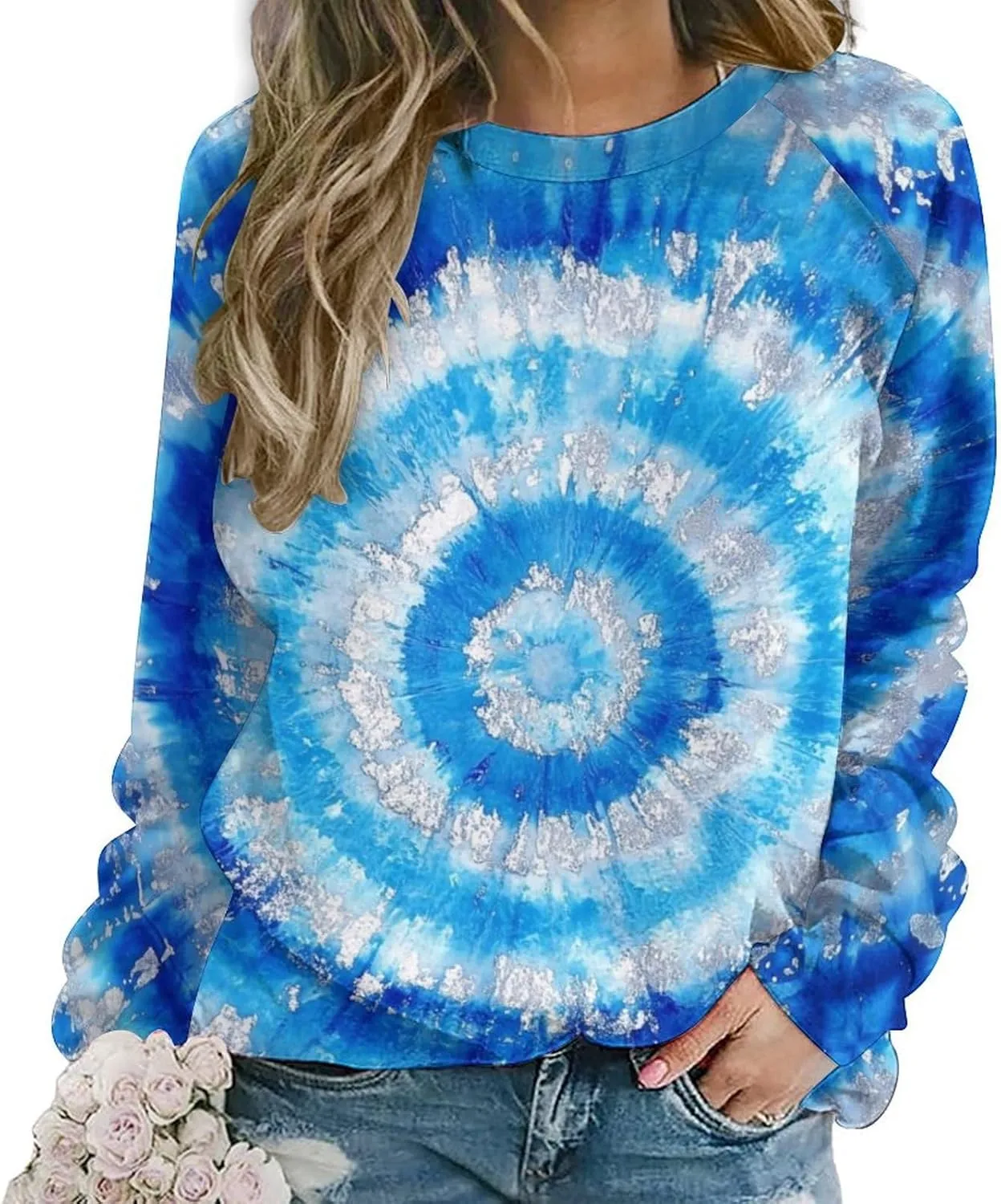 JooMeryer Tie Dye Sweatshirt for Women Long Sleeve Lightweight Oversize Pullover Sweatshirts