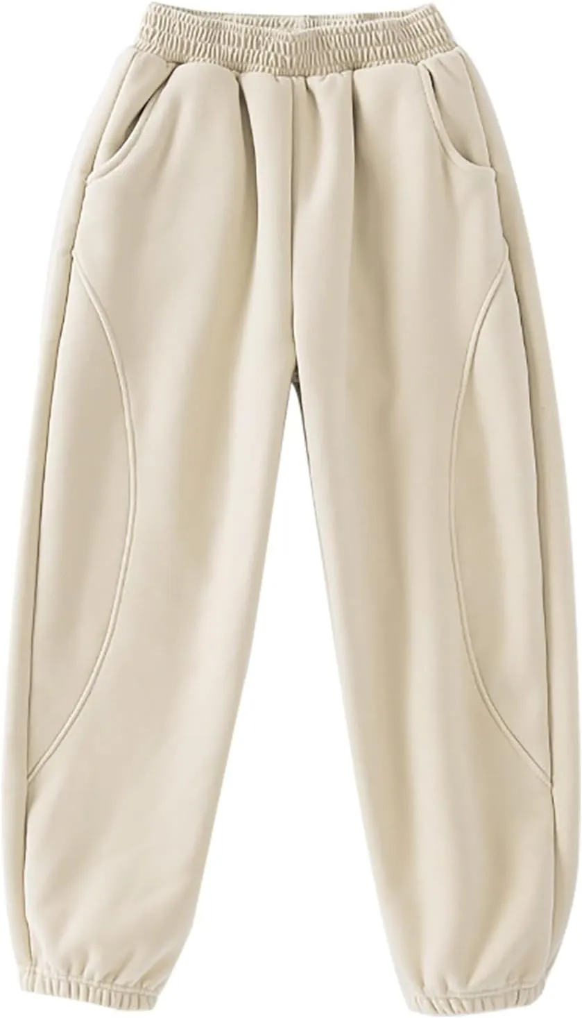Kids Plain Joggers Winter Warm Pants Classic Elasticated Cuff Bottoms Pants Casual School Trousers for Boys Girl
