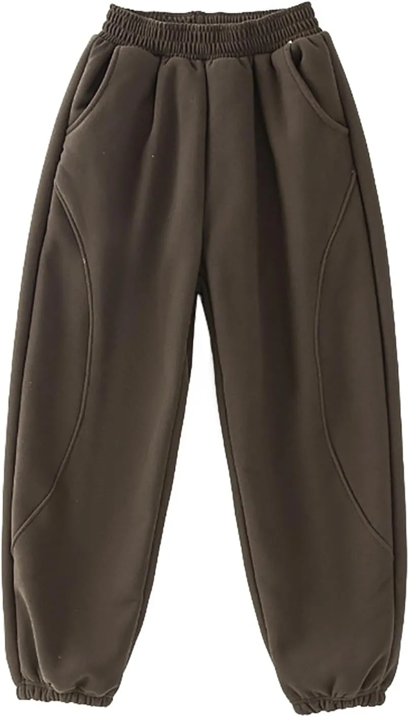 Kids Plain Joggers Winter Warm Pants Classic Elasticated Cuff Bottoms Pants Casual School Trousers for Boys Girl