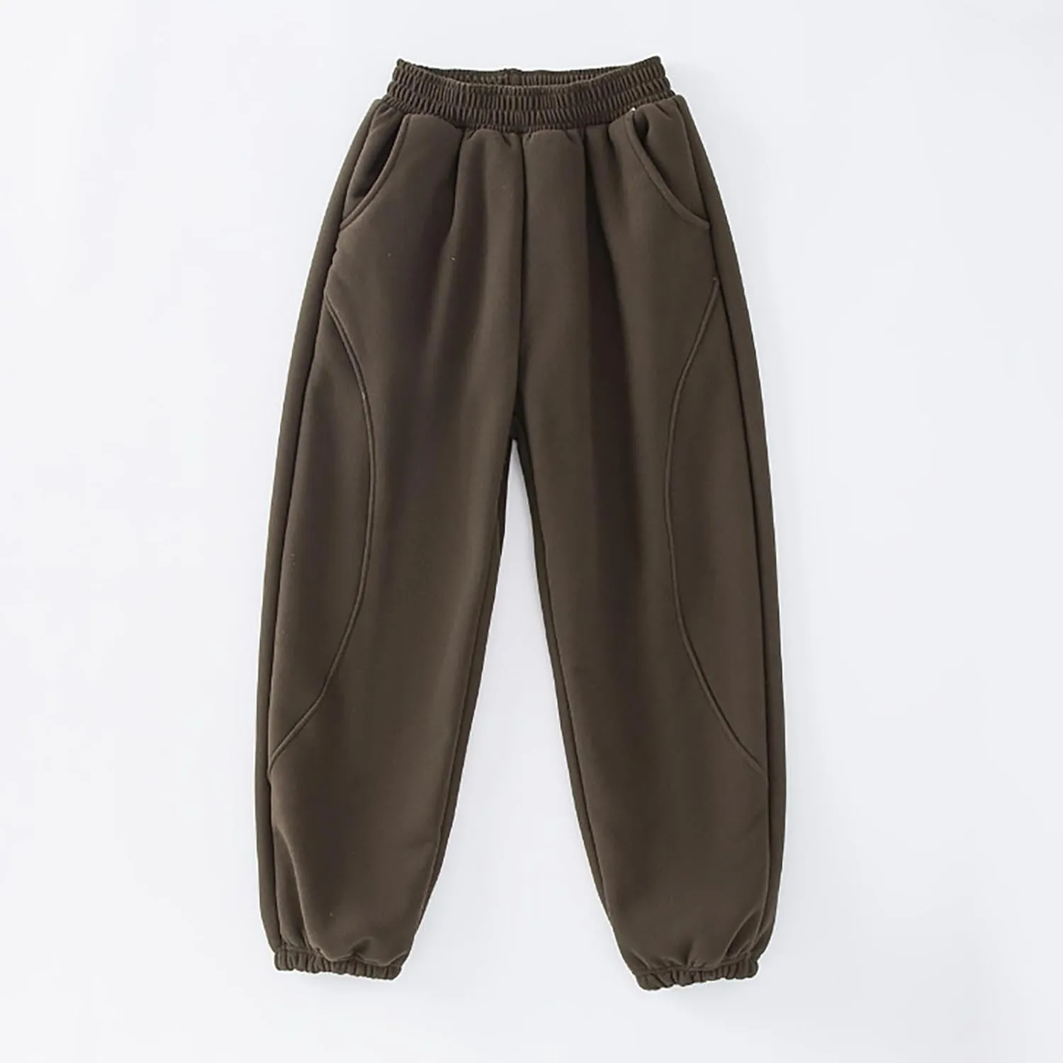 Kids Plain Joggers Winter Warm Pants Classic Elasticated Cuff Bottoms Pants Casual School Trousers for Boys Girl