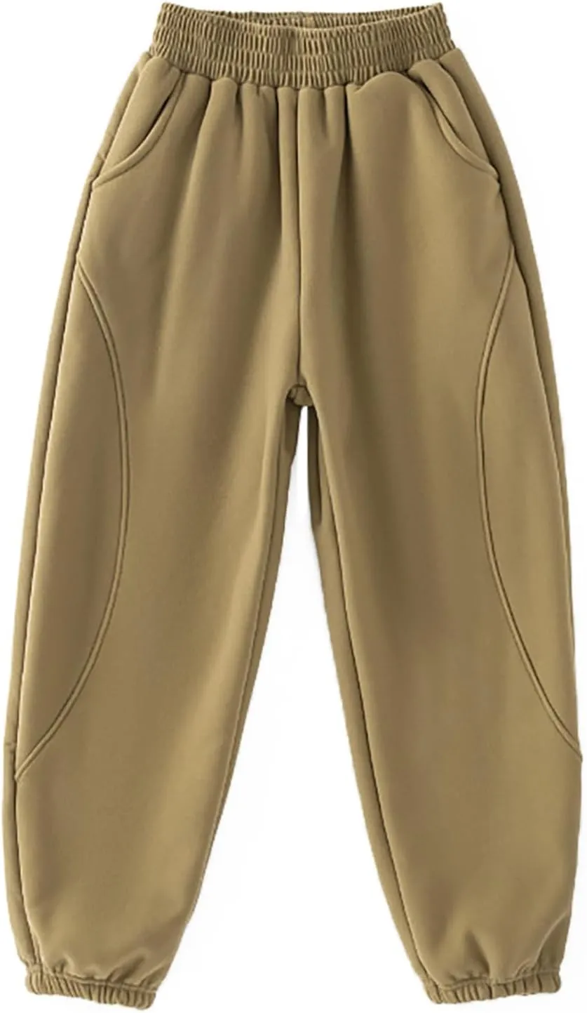 Kids Plain Joggers Winter Warm Pants Classic Elasticated Cuff Bottoms Pants Casual School Trousers for Boys Girl