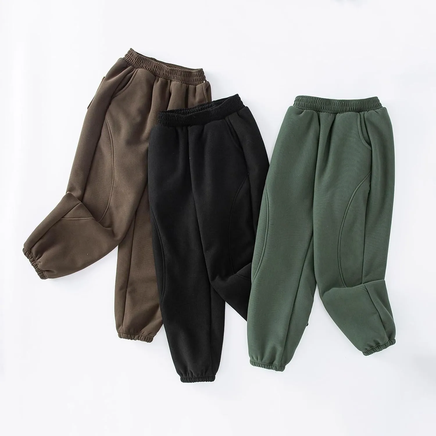 Kids Plain Joggers Winter Warm Pants Classic Elasticated Cuff Bottoms Pants Casual School Trousers for Boys Girl