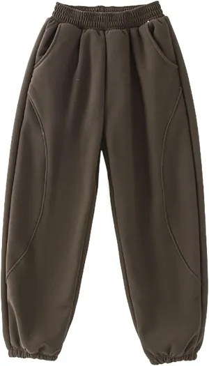 Kids Plain Joggers Winter Warm Pants Classic Elasticated Cuff Bottoms Pants Casual School Trousers for Boys Girl