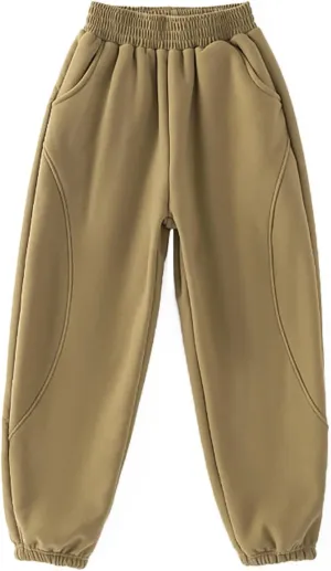 Kids Plain Joggers Winter Warm Pants Classic Elasticated Cuff Bottoms Pants Casual School Trousers for Boys Girl