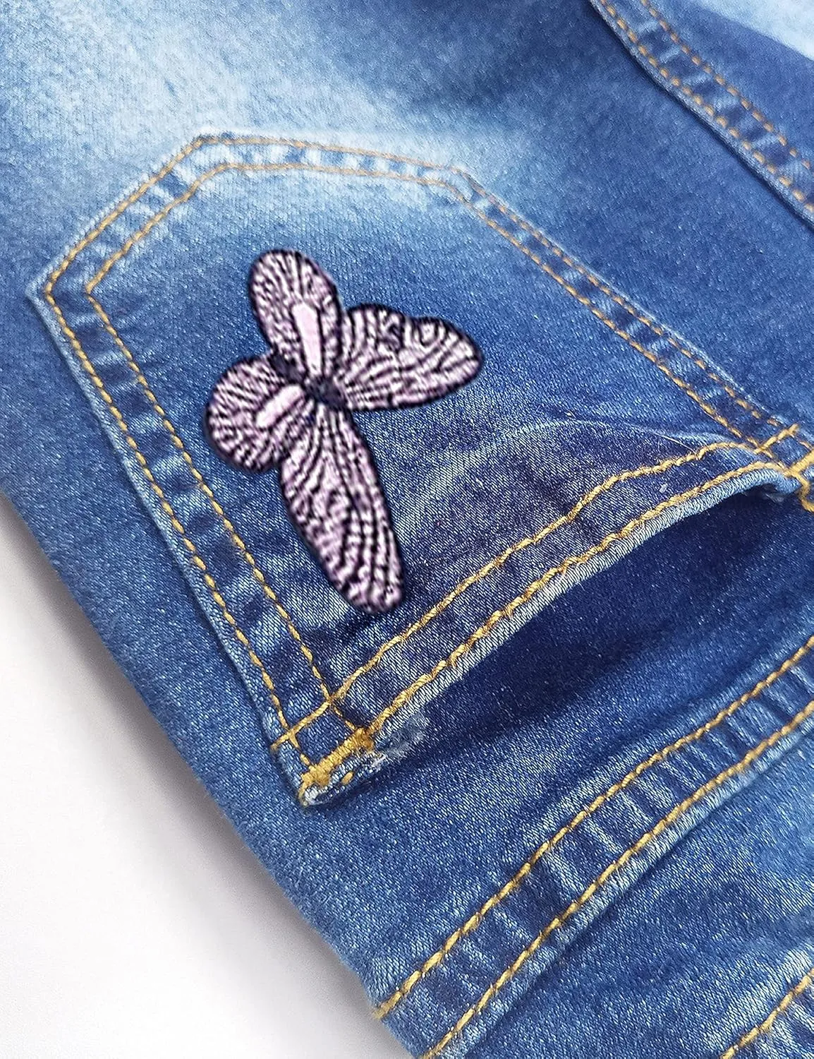 KIDSCOOL SPACE Girls Jeans, Ribbed Elastic Waist Embroidered Denim Pants