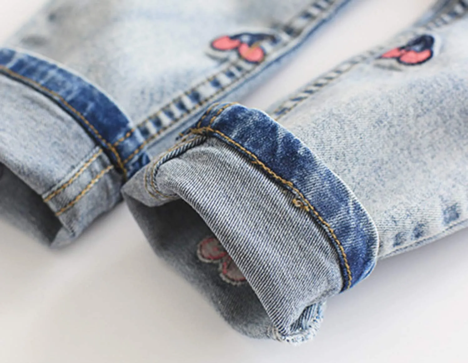 KIDSCOOL SPACE Girls Jeans, Ribbed Elastic Waist Embroidered Denim Pants